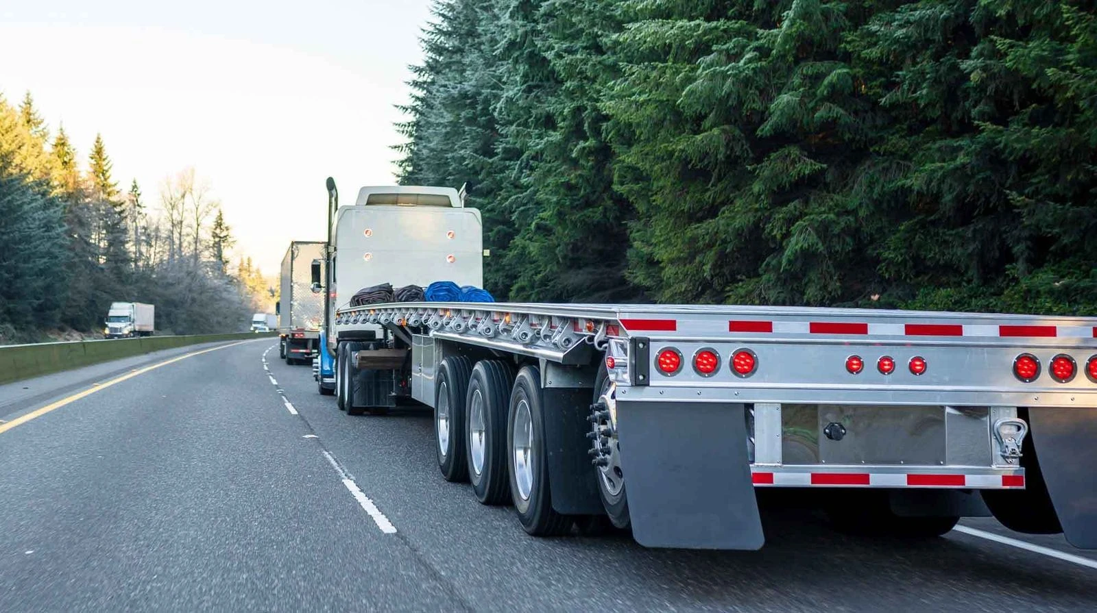 Flatbed trailer loaded with steel coils