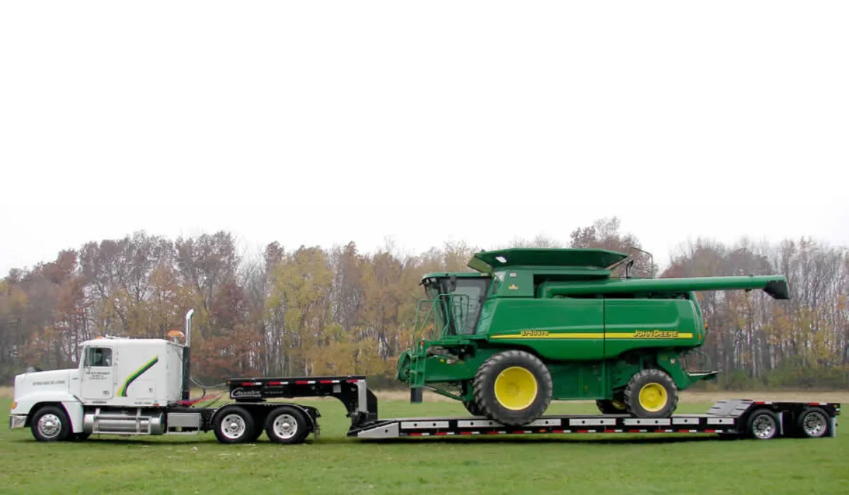 RGN trailer hauling heavy equipment